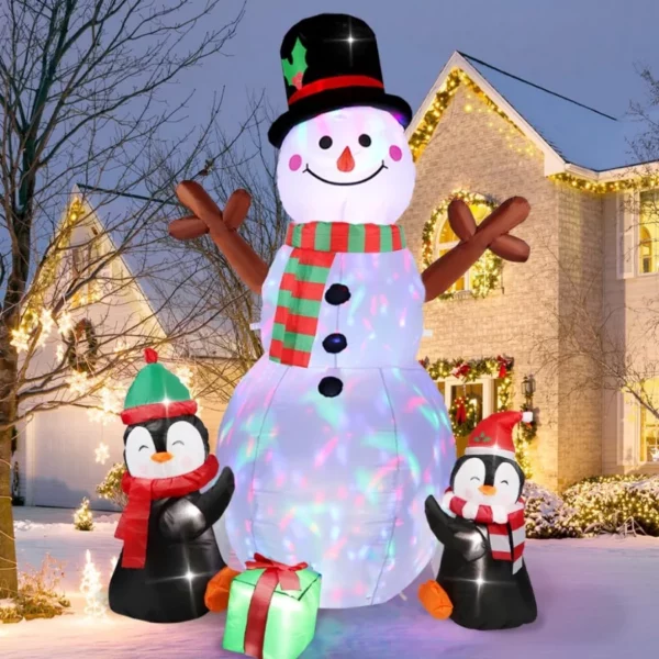 OurWarm 6FT Christmas Inflatable Snowman & Penguin – Outdoor Blow Up Yard Decoration with Rotating LED Lights for Garden & Lawn