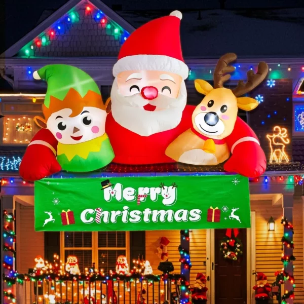 OurWarm 7.2FT Blow Up Christmas Inflatable Santa Claus with Built-in LEDs, Detachable Banner Outdoor Yard Lawn Decor Waterproof
