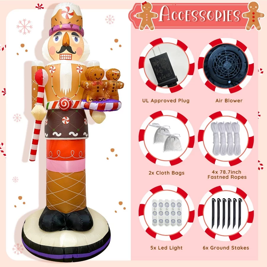 OurWarm 8FT Christmas Inflatables Outdoor Decoration, Gingerbread Inflatable Nutcracker Blow Up Yard - 05 OurWarm 8FT Christmas Inflatables Outdoor Decoration Gingerbread Inflatable Nutcracker Blow Up Yard 05
