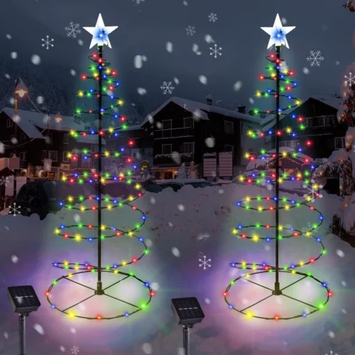 Outdoor Christmas Decorations 2 Pack 29 Spiral Solar Christmas Tree Lights 8 Modes Solar Pathway 02