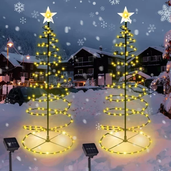 Outdoor Christmas Decorations, 2 Pack 29'' Spiral Solar Tree Lights with 8 Lighting Modes, Waterproof Yard & Garden Lights