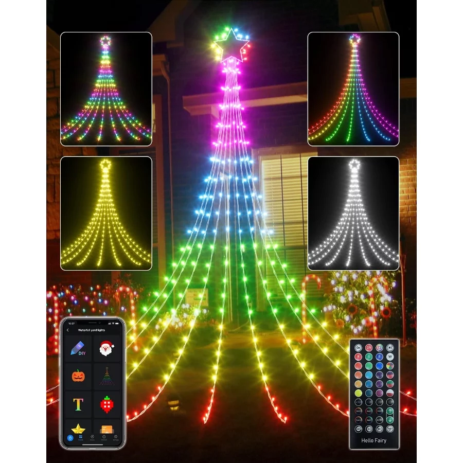 Outdoor Christmas Decorations Lights with Star, Smart DIY Custom Display 11.8Ft 64 Modes Yard Waterf - 02 Outdoor Christmas Decorations Lights with Star Smart DIY Custom Display 11.8Ft 64 Modes Yard Waterf 02