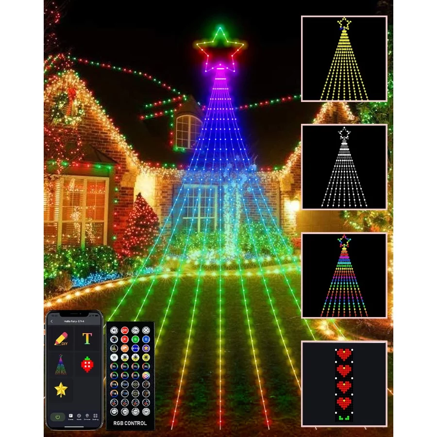 Outdoor Christmas Decorations Lights with Star, Smart DIY Custom Display 11.8Ft 64 Modes Yard Waterf - 08 Outdoor Christmas Decorations Lights with Star Smart DIY Custom Display 11.8Ft 64 Modes Yard Waterf 08