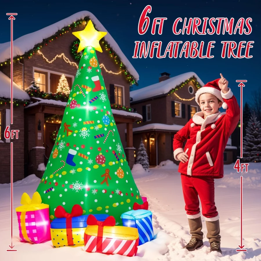 PRESENCE 6FT Christmas Inflatables Tree with Build-in LED Lights, Christmas Decorations Outdoor - 04 PRESENCE 6FT Christmas Inflatables Tree with Build in LED Lights Christmas Decorations Outdoor 04
