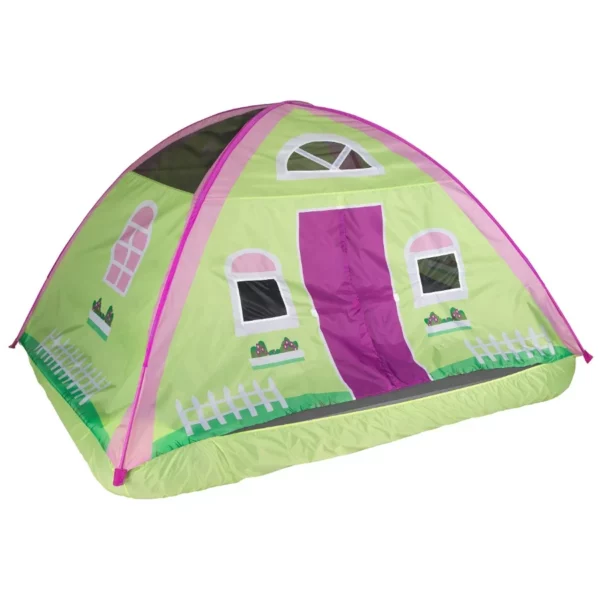 Pacific Play Tents Kids Cottage House Bed Tent – Fun Playhouse Design Fits Full Size Mattress, Easy Setup Indoor Tent for Children