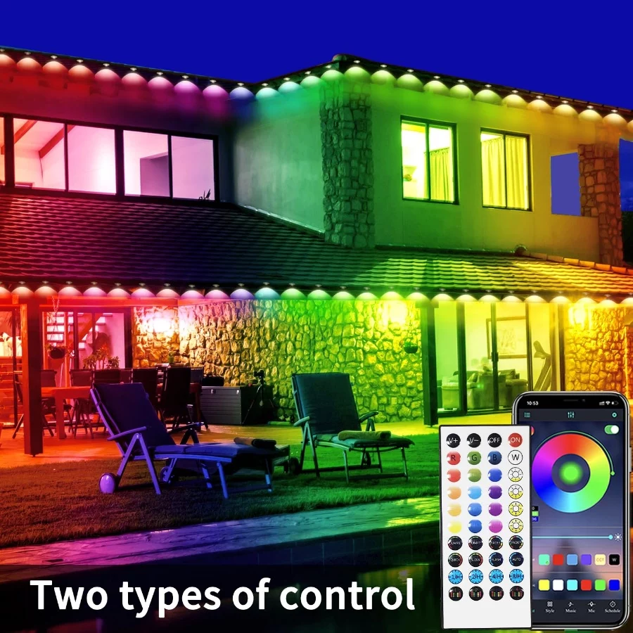 Permanent Outdoor Light,100ft RGB Eave Lights with App Control Remote,IP67 Waterproof LED Lights,Mus - 02 Permanent Outdoor Light100ft RGB Eave Lights with App Control RemoteIP67 Waterproof LED LightsMus 02