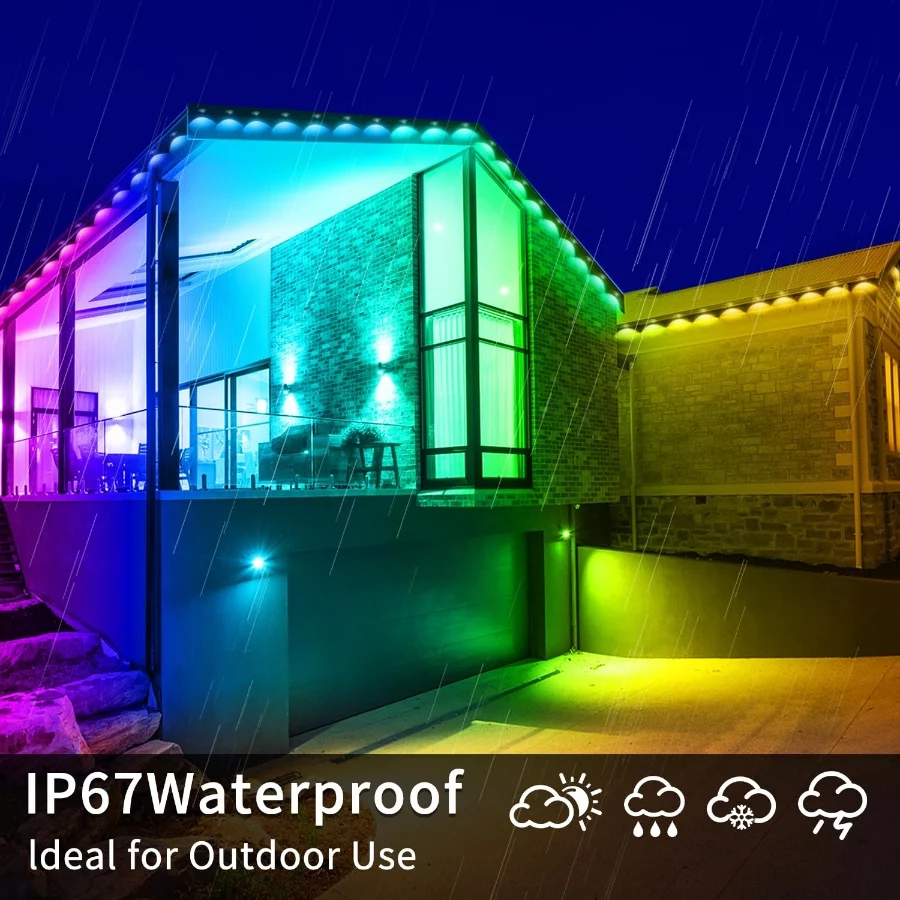 Permanent Outdoor Light,100ft RGB Eave Lights with App Control Remote,IP67 Waterproof LED Lights,Mus - 04 Permanent Outdoor Light100ft RGB Eave Lights with App Control RemoteIP67 Waterproof LED LightsMus 04