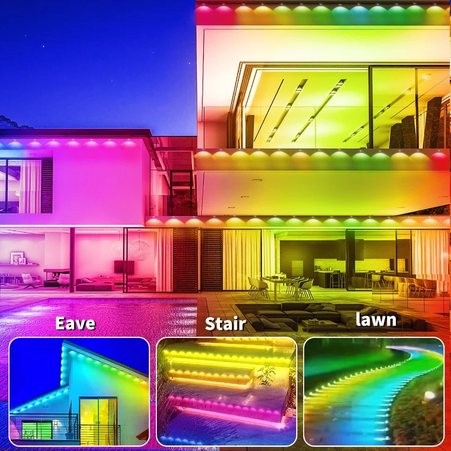 Permanent Outdoor Light,100ft RGB Eave Lights with App Control Remote,IP67 Waterproof LED Lights,Mus - 06 Permanent Outdoor Light100ft RGB Eave Lights with App Control RemoteIP67 Waterproof LED LightsMus 06