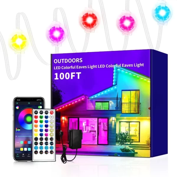 Permanent Outdoor RGB Christmas Lights 100FT – IP67 Waterproof Smart Eave Lights with App Remote Music Sync for Xmas Decor