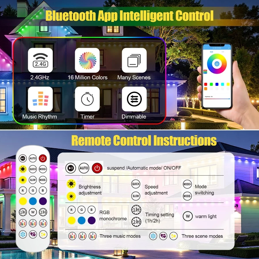 Permanent Outdoor Lights, 150ft RGB+IC Outside Lights for House, IP67 Waterproof Smart Outdoor Decor - 03 Permanent Outdoor Lights 150ft RGBIC Outside Lights for House IP67 Waterproof Smart Outdoor Decor 03