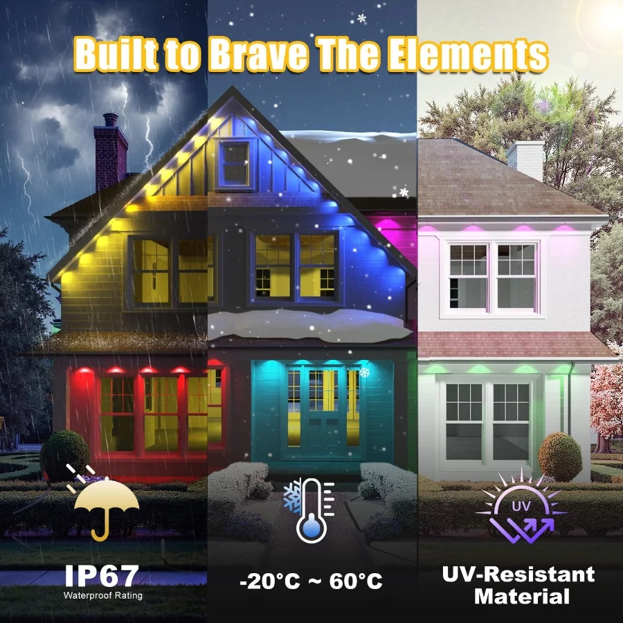 Permanent Outdoor Lights, 150ft RGB+IC Outside Lights for House, IP67 Waterproof Smart Outdoor Decor - 04 Permanent Outdoor Lights 150ft RGBIC Outside Lights for House IP67 Waterproof Smart Outdoor Decor 04