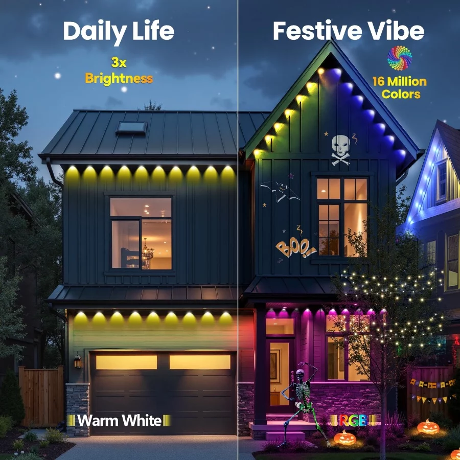 Permanent Outdoor Lights, 150ft RGB+IC Outside Lights for House, IP67 Waterproof Smart Outdoor Decor - 05 Permanent Outdoor Lights 150ft RGBIC Outside Lights for House IP67 Waterproof Smart Outdoor Decor 05