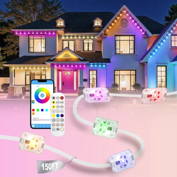 Permanent Outdoor RGB+IC Christmas Lights 150FT – IP67 Smart Waterproof Outdoor Lights with App Remote for Halloween Xmas Decor