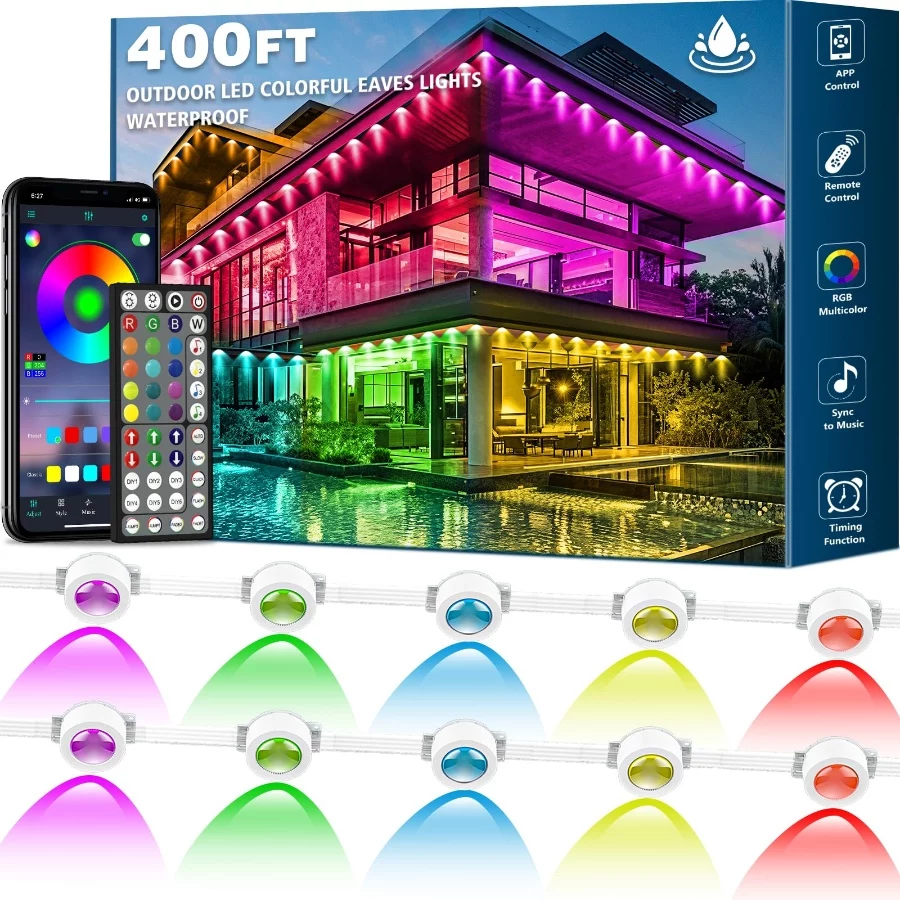 Permanent Outdoor RGB Lights,Waterproof Smart LED Eaves Lights with AppRemote Control,for Christmas - 02 Permanent Outdoor RGB LightsWaterproof Smart LED Eaves Lights with AppRemote Controlfor Christmas 02
