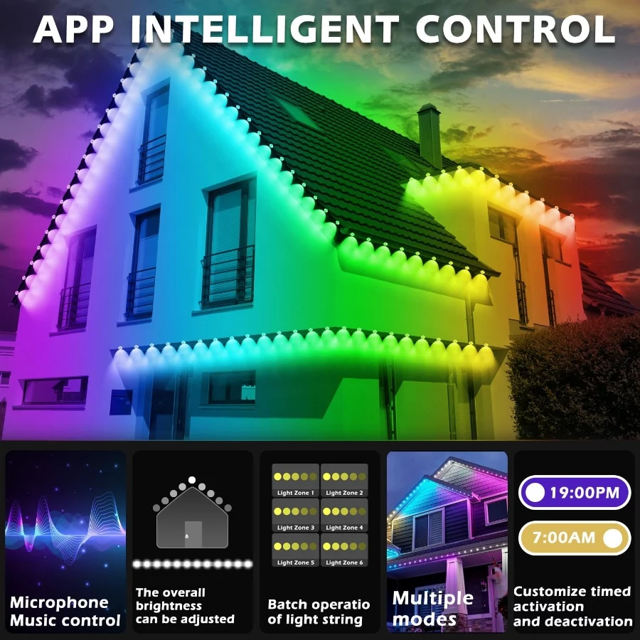 Permanent Outdoor RGB Lights,Waterproof Smart LED Eaves Lights with AppRemote Control,for Christmas - 04 Permanent Outdoor RGB LightsWaterproof Smart LED Eaves Lights with AppRemote Controlfor Christmas 04