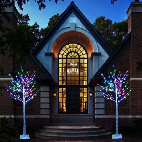 Pooqla 5 ft RGB Lighted Birch Tree Color Changing Light Up Tree with Remote 35 Colors Artificial C 03