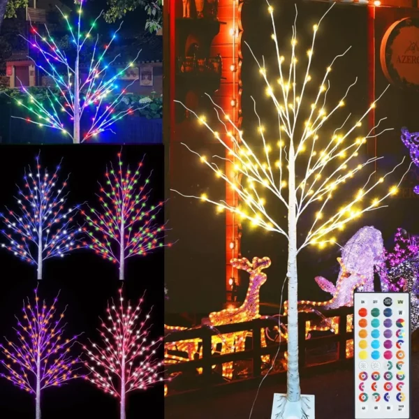 Pooqla 6FT 120 LED Lighted Birch Tree – RGB Color Changing Light Up Tree with Remote for Indoor Outdoor Christmas, Halloween & Home Yard Decor