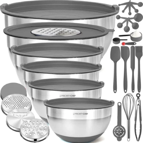 Priority Chef Stainless Steel Mixing Bowls with Lids Set Premium 30Pcs with 6pc Metal Bowl Set for 01