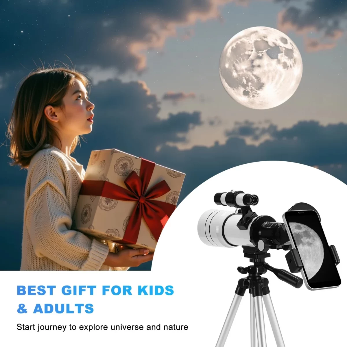 SUNOYAR Telescope 70mm Aperture 15X 150X Telescopes for Astronomy Refractor Telescopes for AdultsKid and Beginners with Adapter and Tripod 04