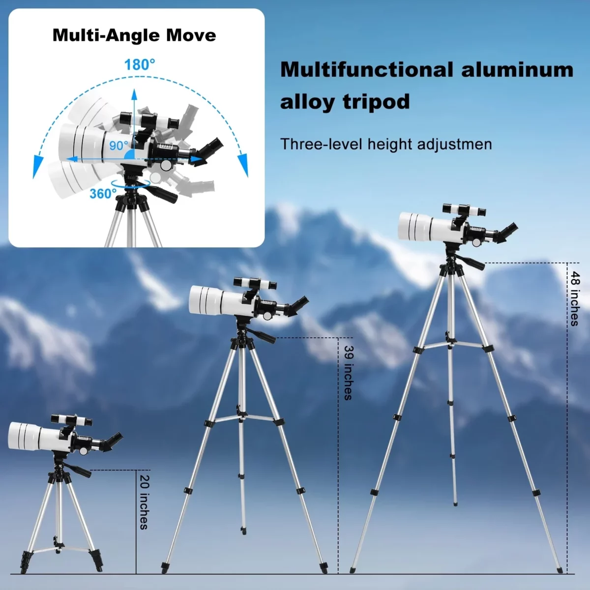 SUNOYAR Telescope 70mm Aperture 15X 150X Telescopes for Astronomy Refractor Telescopes for AdultsKid and Beginners with Adapter and Tripod 05