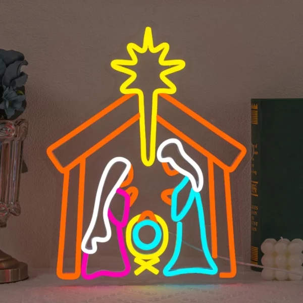 SUYUZUR Jesus Nativity Neon Light, LED Wall Sign for Christmas Decor, Bedroom, Party, Backyard, Jesus Birthday Decoration