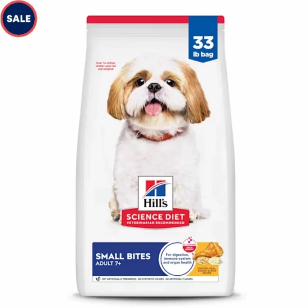 Senior 7+ Small Bites Dry Dog Food – Chicken Meal, Barley and Rice Recipe for Aging Dogs, Joint and Heart Support
