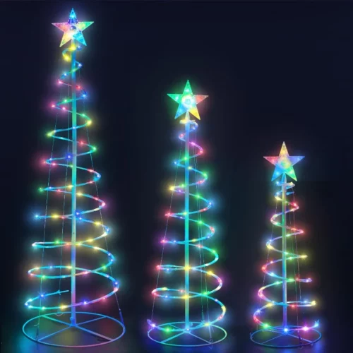 Set of 3 Christmas Decoration Outdoor Spiral Tree 345 FT 240 LED Xmas Collapsible Tree Lighted 3D T 01