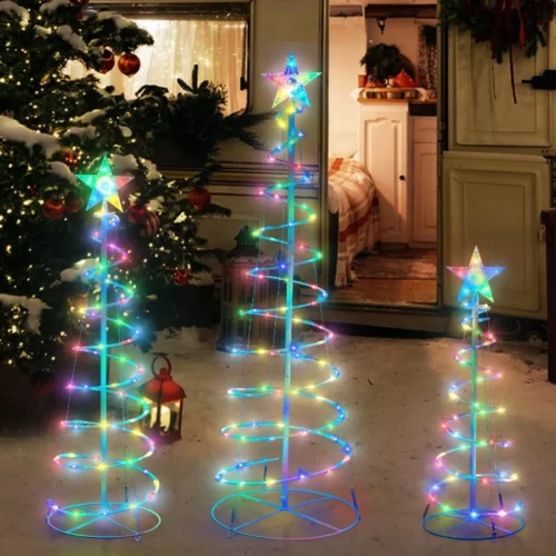 Set of 3 Christmas Decoration Outdoor Spiral Tree 345 FT 240 LED Xmas Collapsible Tree Lighted 3D T 08