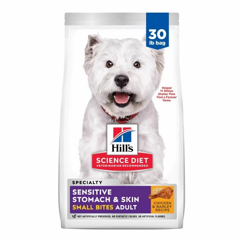 Small Bites Adult Dry Dog Food – Chicken and Barley Recipe for Sensitive Stomach and Skin Support (1) Small Bites Adult Dry Dog Food – Chicken and Barley Recipe for Sensitive Stomach and Skin Support 1