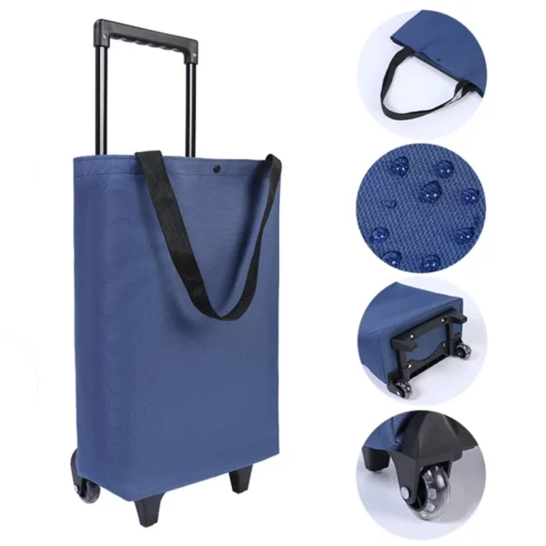 Portable Folding Shopping Cart Collapsible Waterproof Rolling Bag with Wheels, Stair Climbing Trolley Tote for Travel & Women