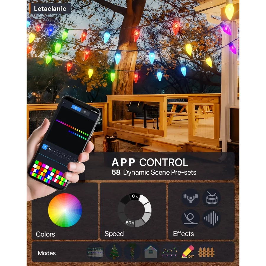 Smart C9 Christmas Lights Outdoor, 115FT 150 LEDs, APP Remote Controlled RGB String Lights with 80+ - 03 Smart C9 Christmas Lights Outdoor 115FT 150 LEDs APP Remote Controlled RGB String Lights with 80 03