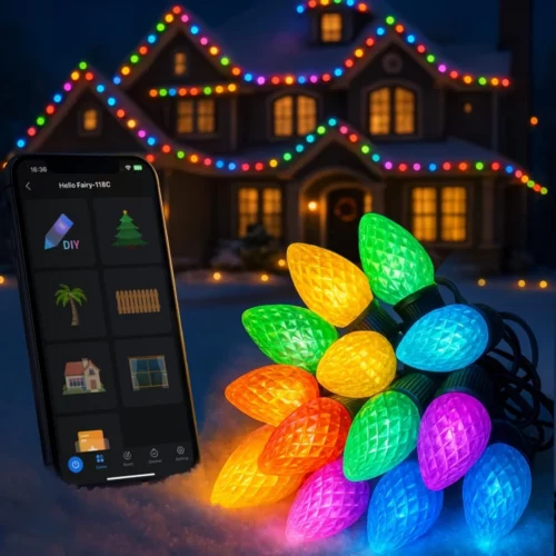 Smart Christmas Lights C9 Outdoor66FT 100LEDsApp Remote Controlled RGB Chasing String Lights with 07