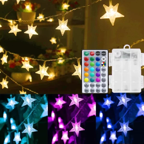 Solhice 20ft 40 LED Star String Lights, Battery Powered Color Changing Fairy Lights with Remote for Outdoor Indoor Christmas Decoration