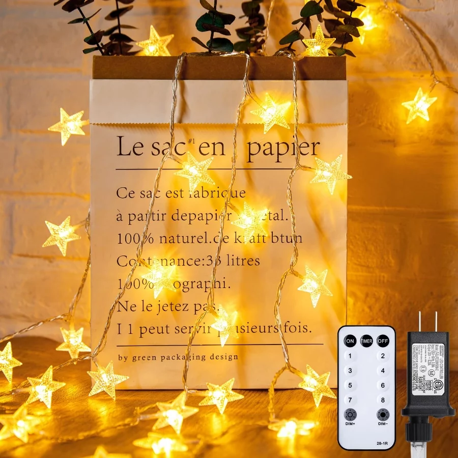Star String Lights Plug in - 33 ft 100 LED Star Fairy String Lights with Remote and Timer, Waterproo - 02 Star String Lights Plug in 33 ft 100 LED Star Fairy String Lights with Remote and Timer Waterproo 02
