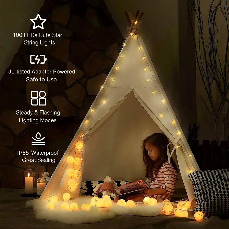 Star String Lights Plug in - 33 ft 100 LED Star Fairy String Lights with Remote and Timer, Waterproo - 05 Star String Lights Plug in 33 ft 100 LED Star Fairy String Lights with Remote and Timer Waterproo 05