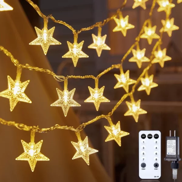 Waterproof Star String Lights Plug in 33ft 100 LED Fairy Lights with Remote Timer, Warm White for Party, Garden, Bedroom