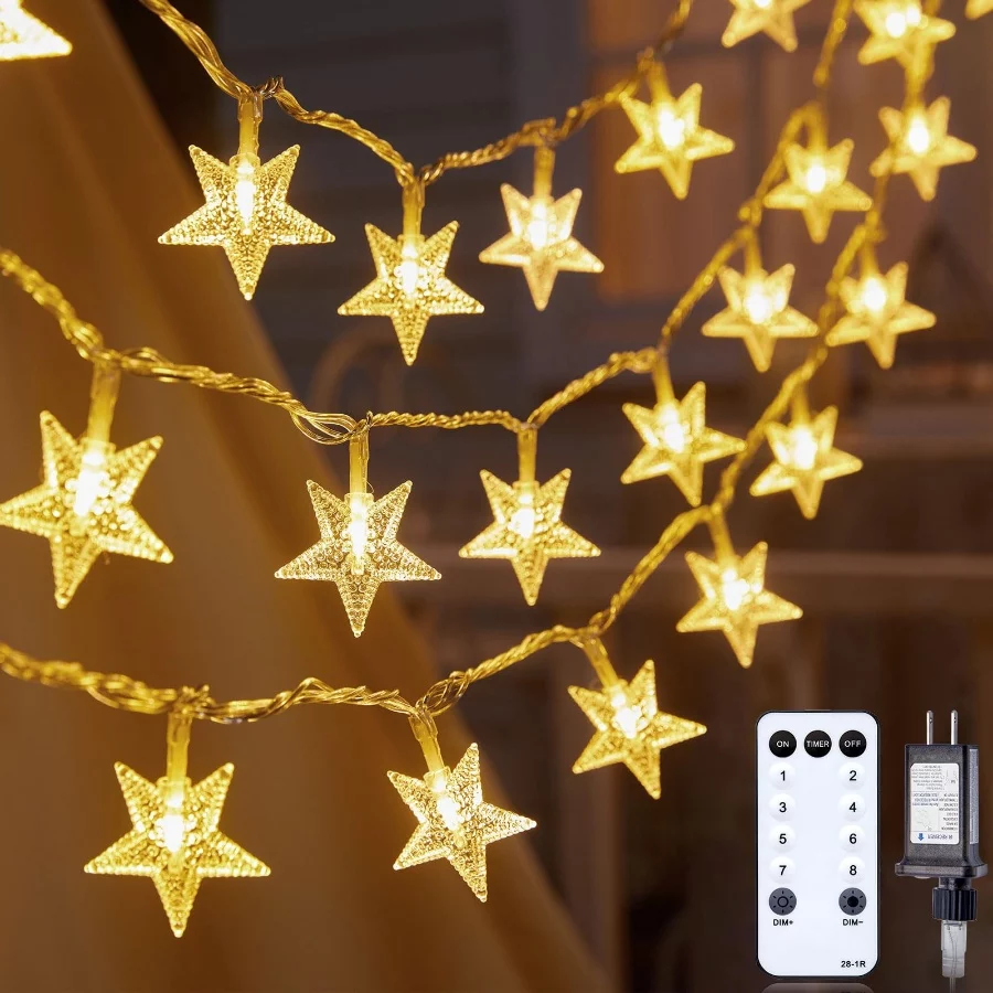Star String Lights Plug in - 33 ft 100 LED Star Fairy String Lights with Remote and Timer, Waterproo - 08 Star String Lights Plug in 33 ft 100 LED Star Fairy String Lights with Remote and Timer Waterproo 08