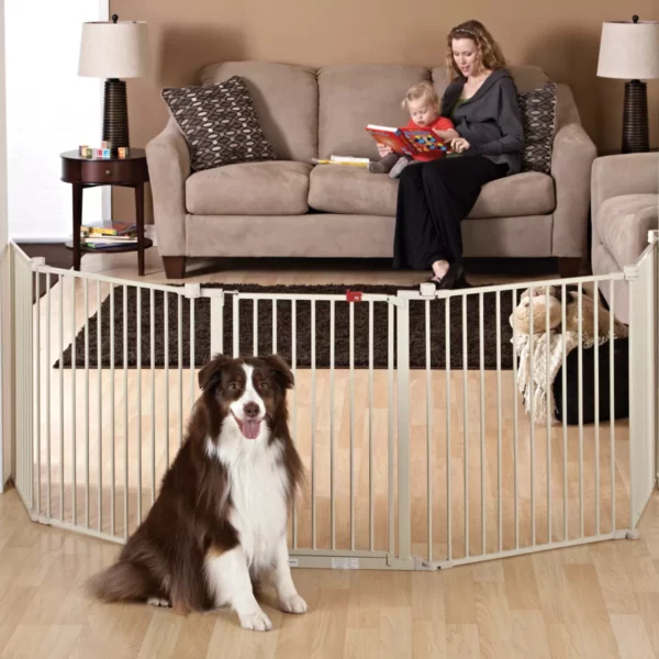 Super-Wide Convertible Pet Gate – Adjustable Freestanding Dog Barrier for Home Color: White