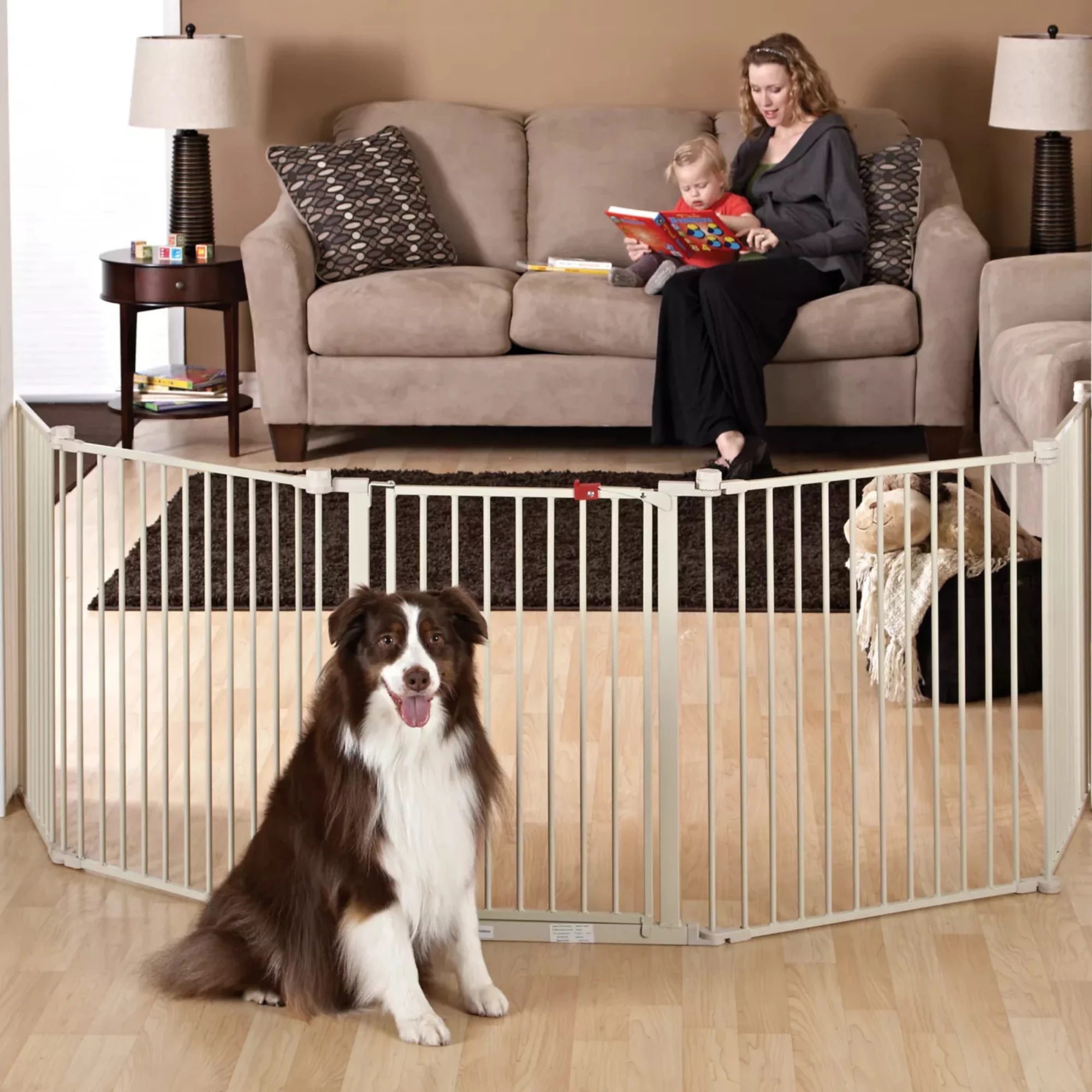 Super-Wide Convertible Pet Gate – Adjustable Freestanding Dog Barrier for Home Color White (1) Super Wide Convertible Pet Gate – Adjustable Freestanding Dog Barrier for Home Color White 1