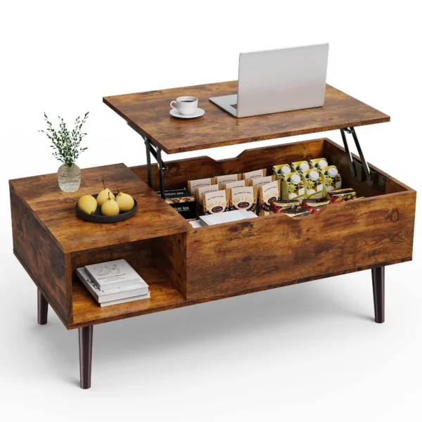 Sweetcrispy Lift Top Coffee Table For Living Room With Hidden Storage Compartment And Shelf Small Wooden Center Table