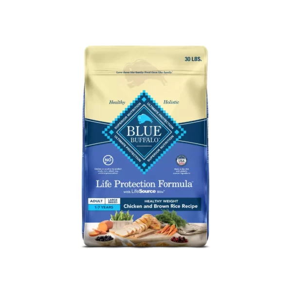 Blue Buffalo Life Protection Formula Large Breed Adult Healthy Weight Chicken & Brown Rice Recipe – Wholesome Dry Dog Food for Weight Management