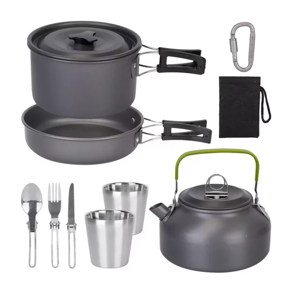 12-Piece Camping Cookware Set with Stove – Lightweight Aluminum Pots, Pans & Utensils for Outdoor Cooking