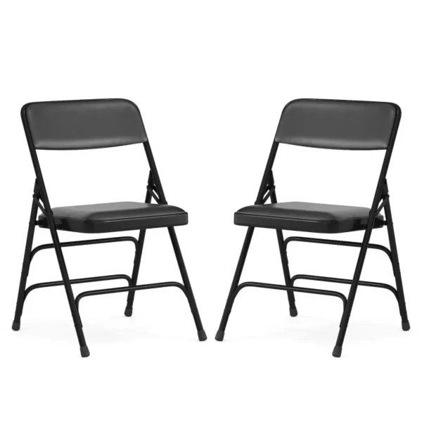 Set of 2 Curved Triple-Braced Folding Chairs – Durable Metal Frame with Navy Fabric Seat for Events and Home Use