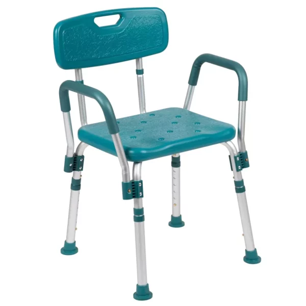 Quick Release Teal Shower Chair – 300 lb Capacity with Back and Arm Support for Safety and Comfort