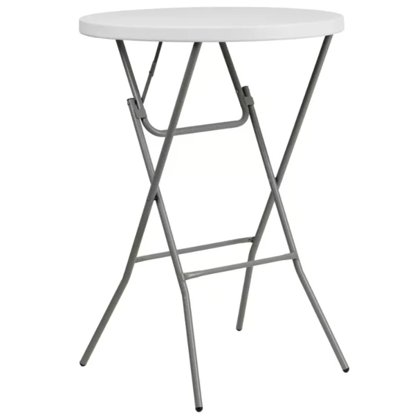 Emma and Oliver 2.6-Ft Round Bar Height Folding Table – Granite White Plastic for Events