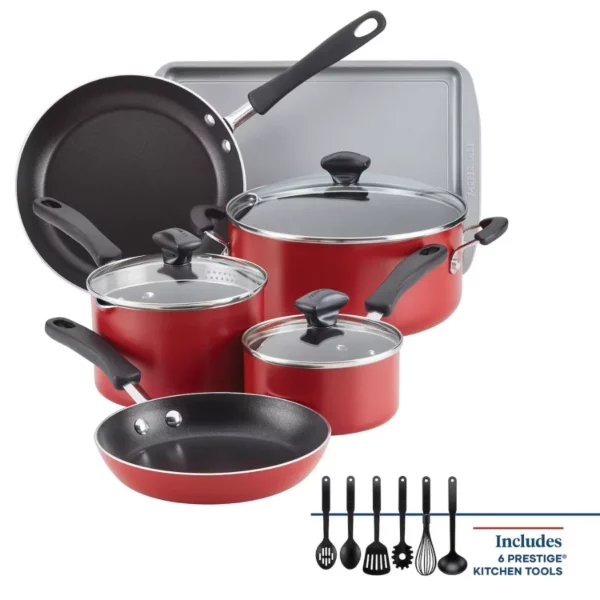 Farberware Cookstart 15-Piece DiamondMax Nonstick Cookware Set – Complete Heavy-Duty Kitchen Essentials for Easy Cooking & Cleanup