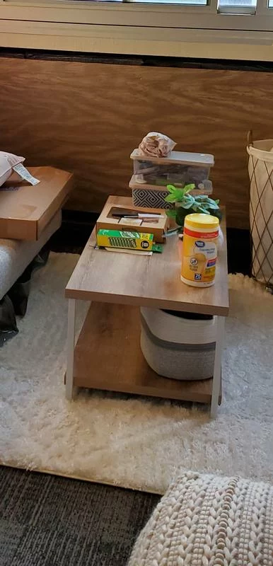 2-Tier Rectangular Coffee Table – Modern Living Room Table with Open Storage Shelves photo review