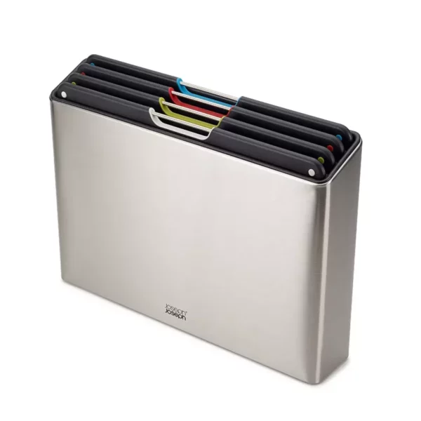 Folio Steel 4-Piece Chopping Board Set – Non-Slip Cutting Boards with Compact Storage Stand