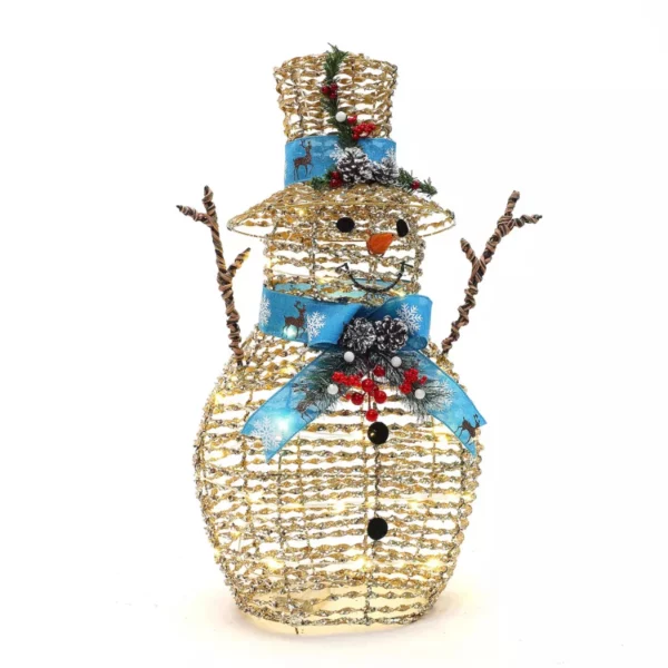 LuxenHome Snowman Holiday Decoration – Plastic Ribbon Design with Battery-Operated Lights