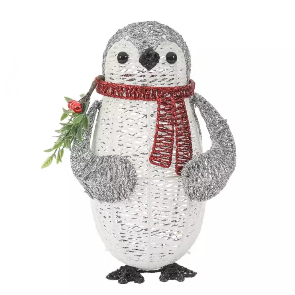 LuxenHome Gray and White Penguin – Lighted LED Holiday Decoration for Indoor/Outdoor Display